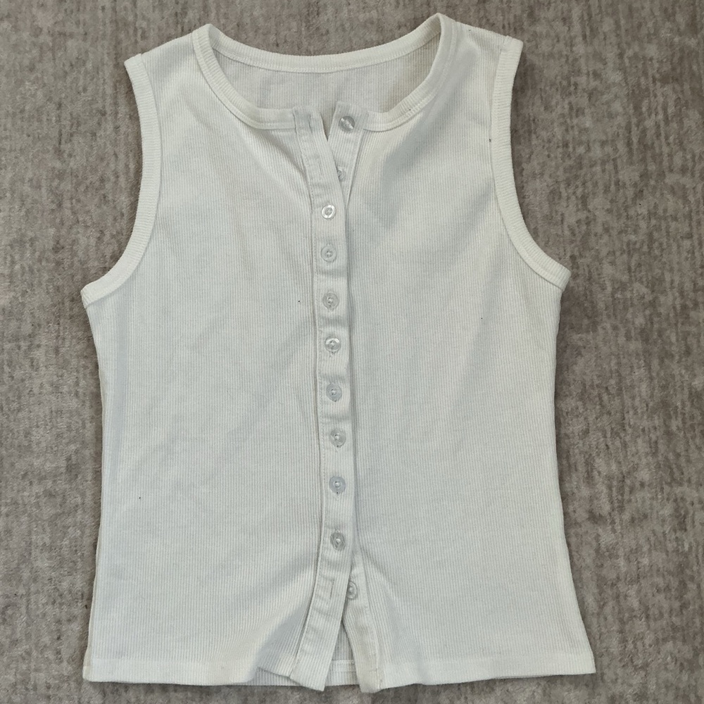 Classic White Ribbed Button-Front Tank Top